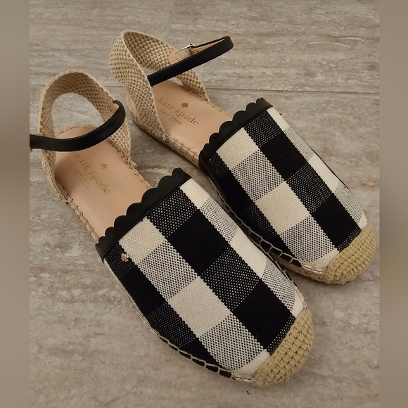Kate Spade Gingham Bonnie Flats Black Cream Size 7.5 - Picture 1 of 9